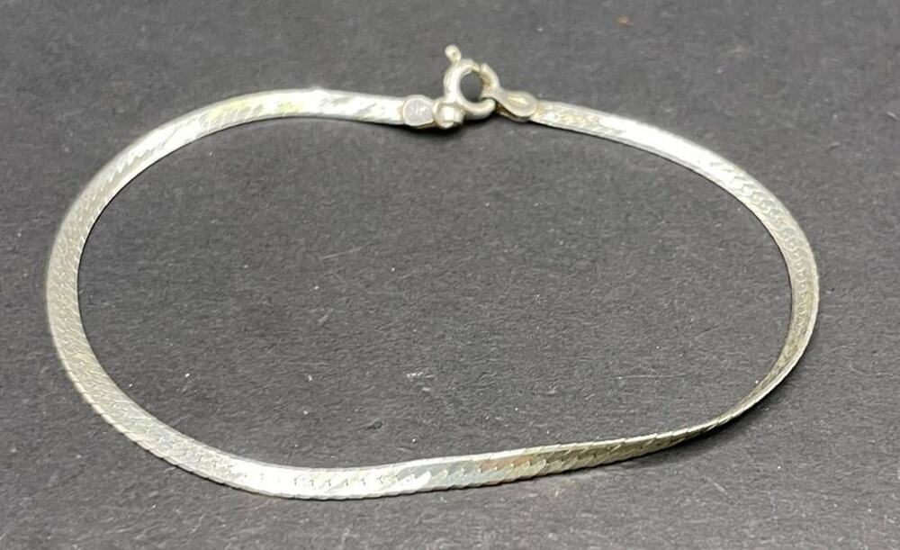 Italian Sterling Silver 925 Flat Herringbone Chain Bracelet Women Fine Jewelry